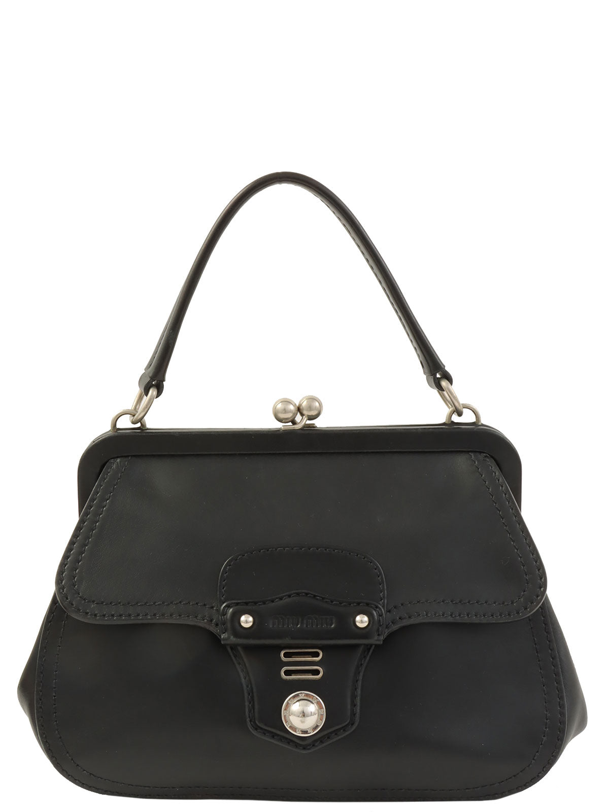 Logo Embossed Clasp Handbag in Black