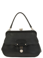 Logo Embossed Clasp Handbag in Black