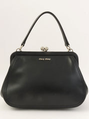 Logo Embossed Clasp Handbag in Black