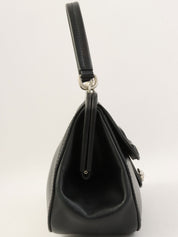 Logo Embossed Clasp Handbag in Black