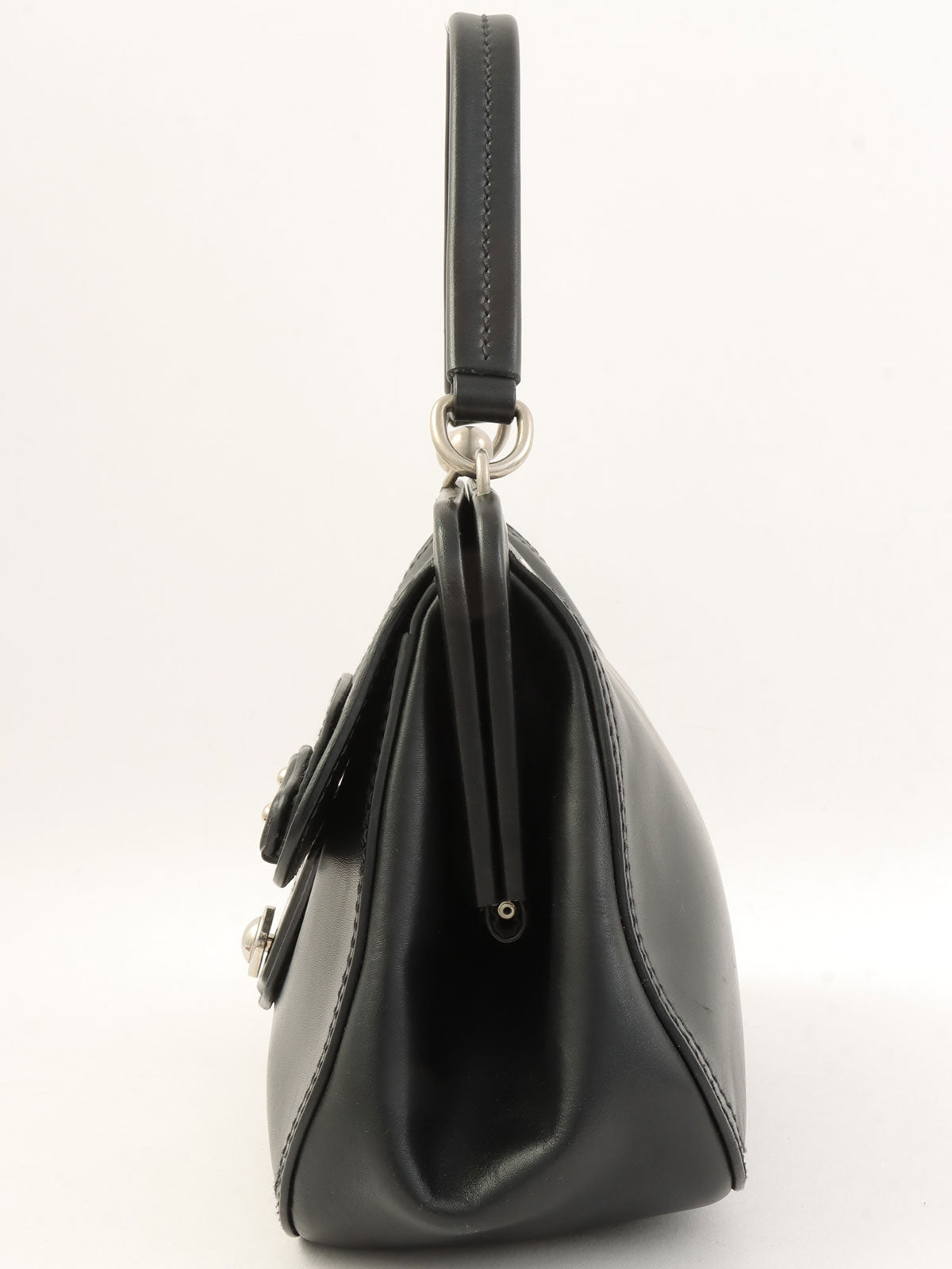 Logo Embossed Clasp Handbag in Black