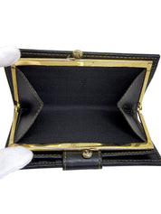 ペカンパターンがま口ウォレット　ブラック/ブラウン