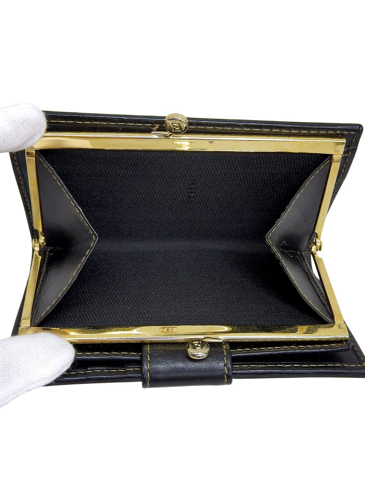 ペカンパターンがま口ウォレット ブラック/ブラウン