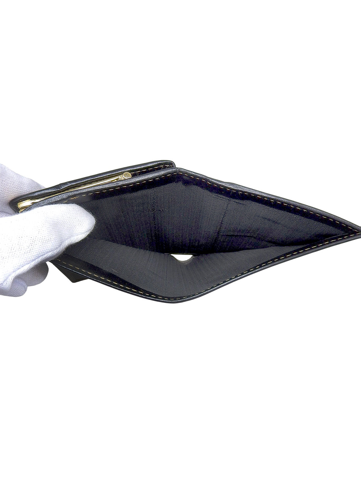 ペカンパターンがま口ウォレット　ブラック/ブラウン