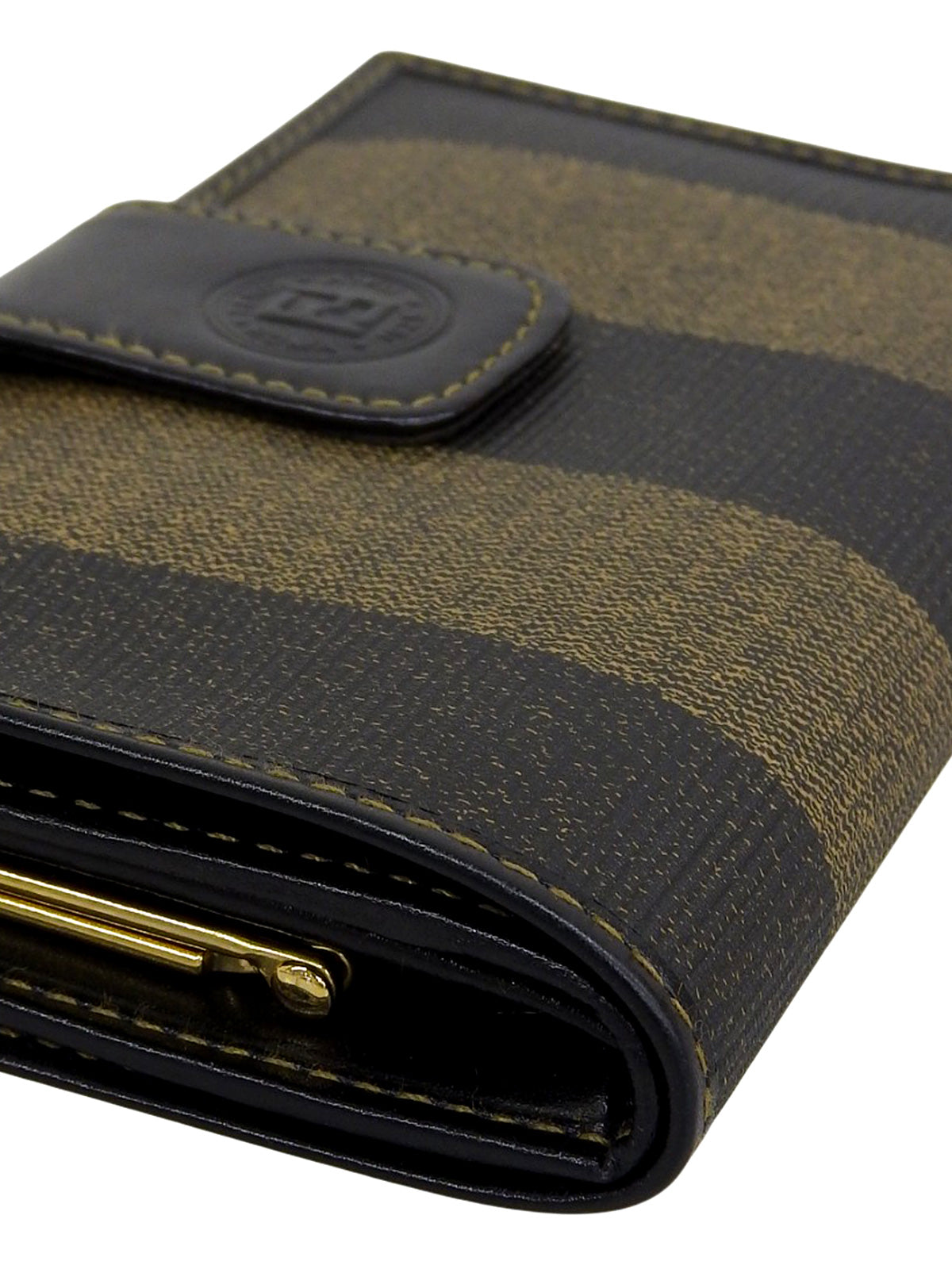 ペカンパターンがま口ウォレット　ブラック/ブラウン