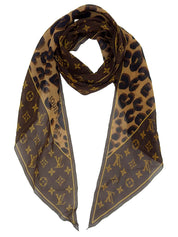 モノグラムレオパードパターンスカーフ　ブラウン
