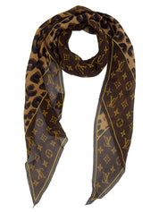 モノグラムレオパードパターンスカーフ　ブラウン