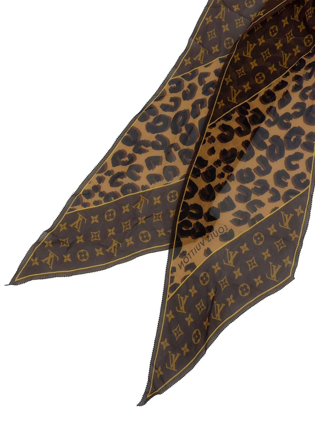 モノグラムレオパードパターンスカーフ　ブラウン