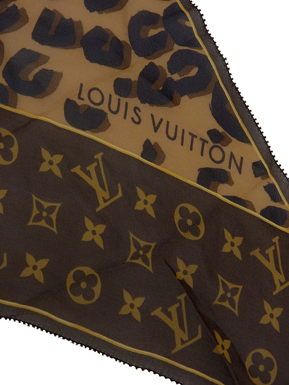 モノグラムレオパードパターンスカーフ　ブラウン