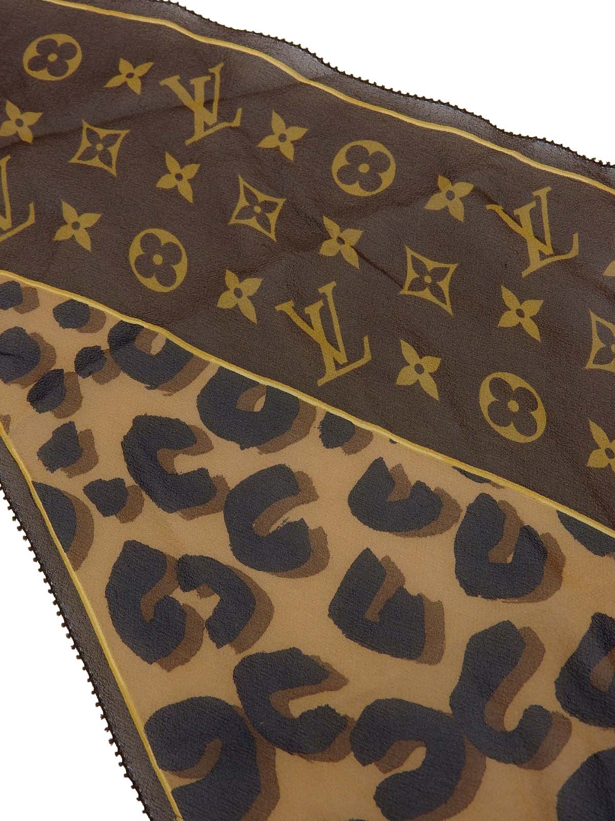 モノグラムレオパードパターンスカーフ　ブラウン