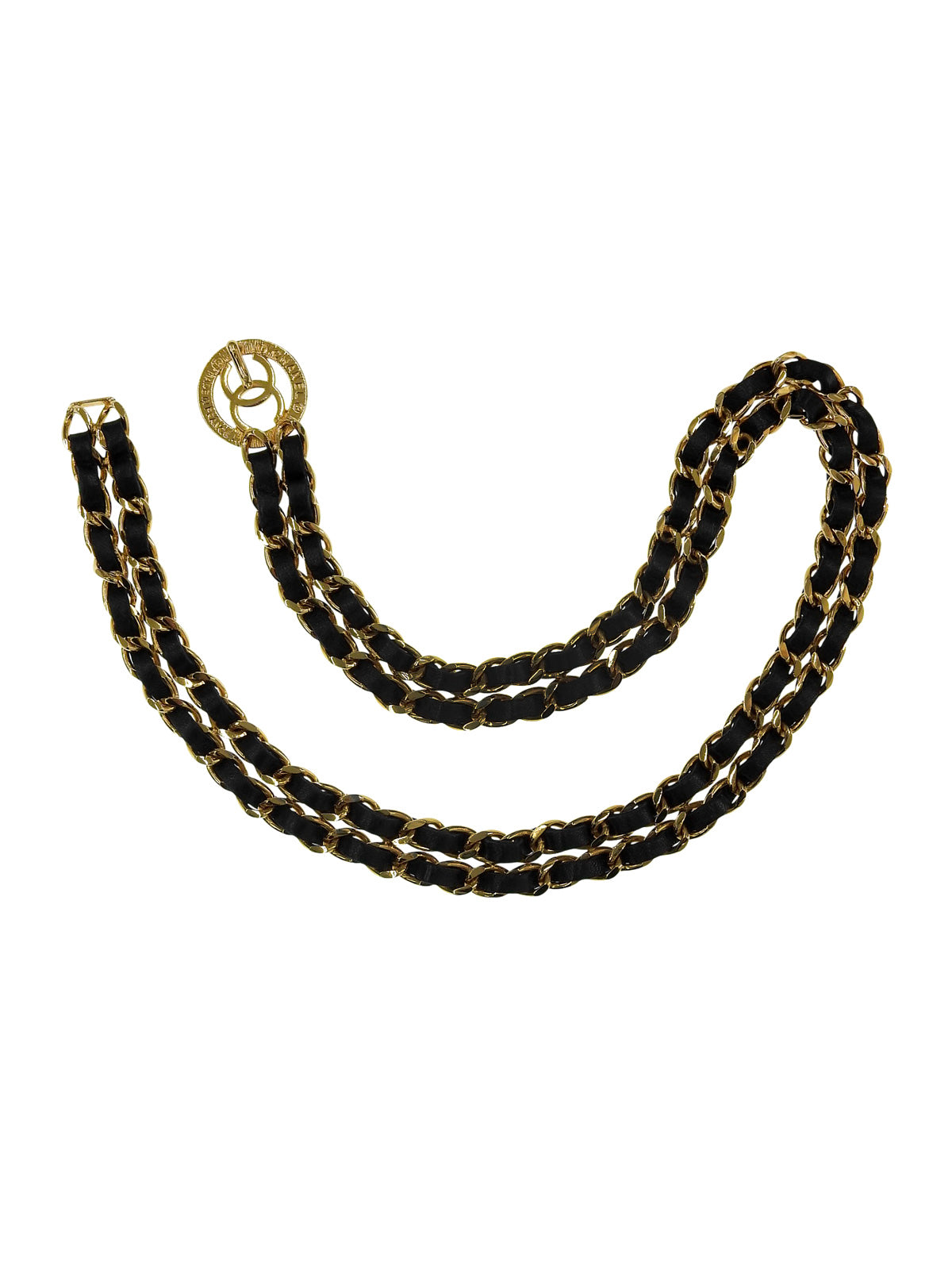 Round CC Mark Plate Chain Belt Gold/Black