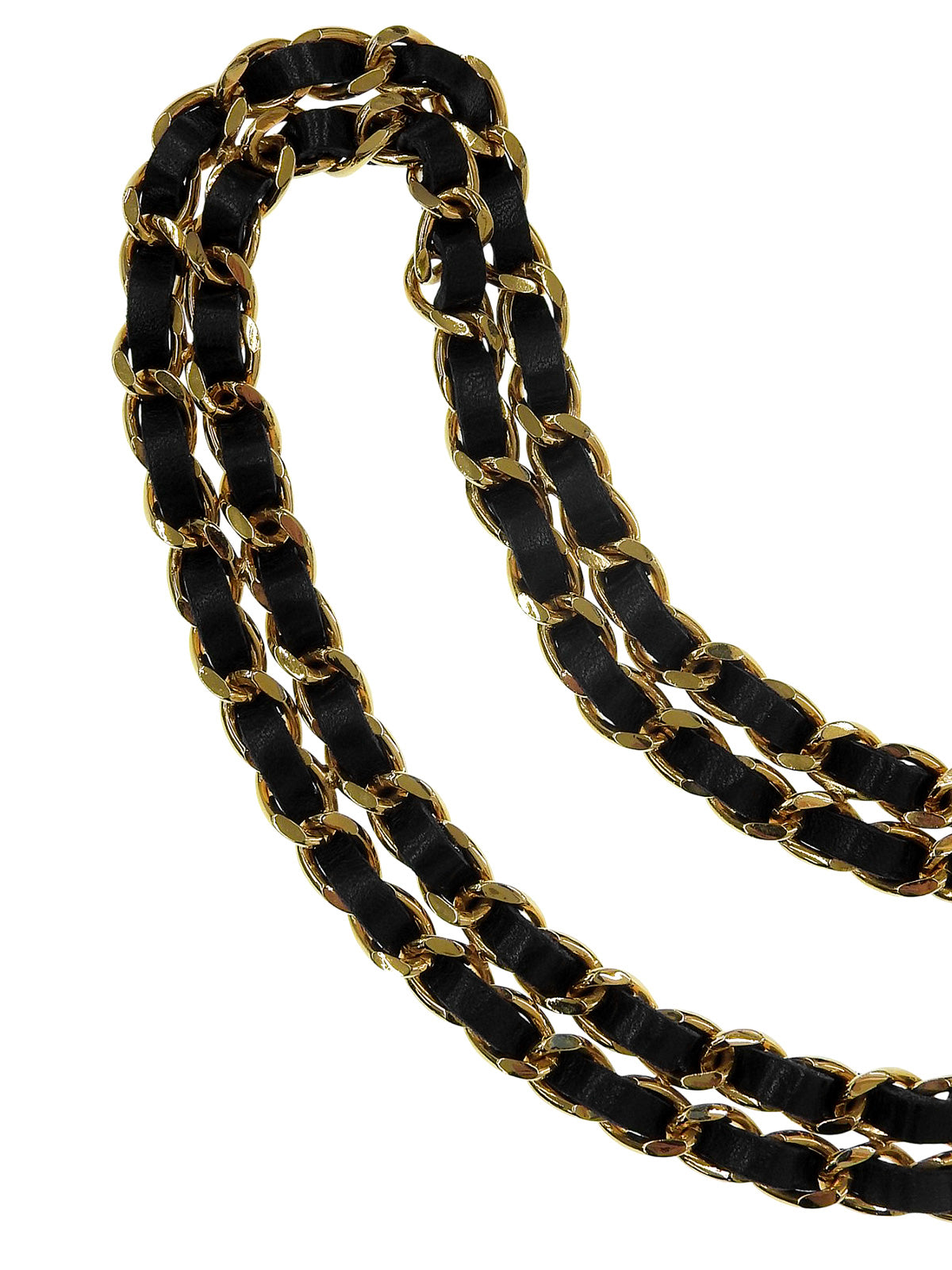 Round CC Mark Plate Chain Belt Gold/Black