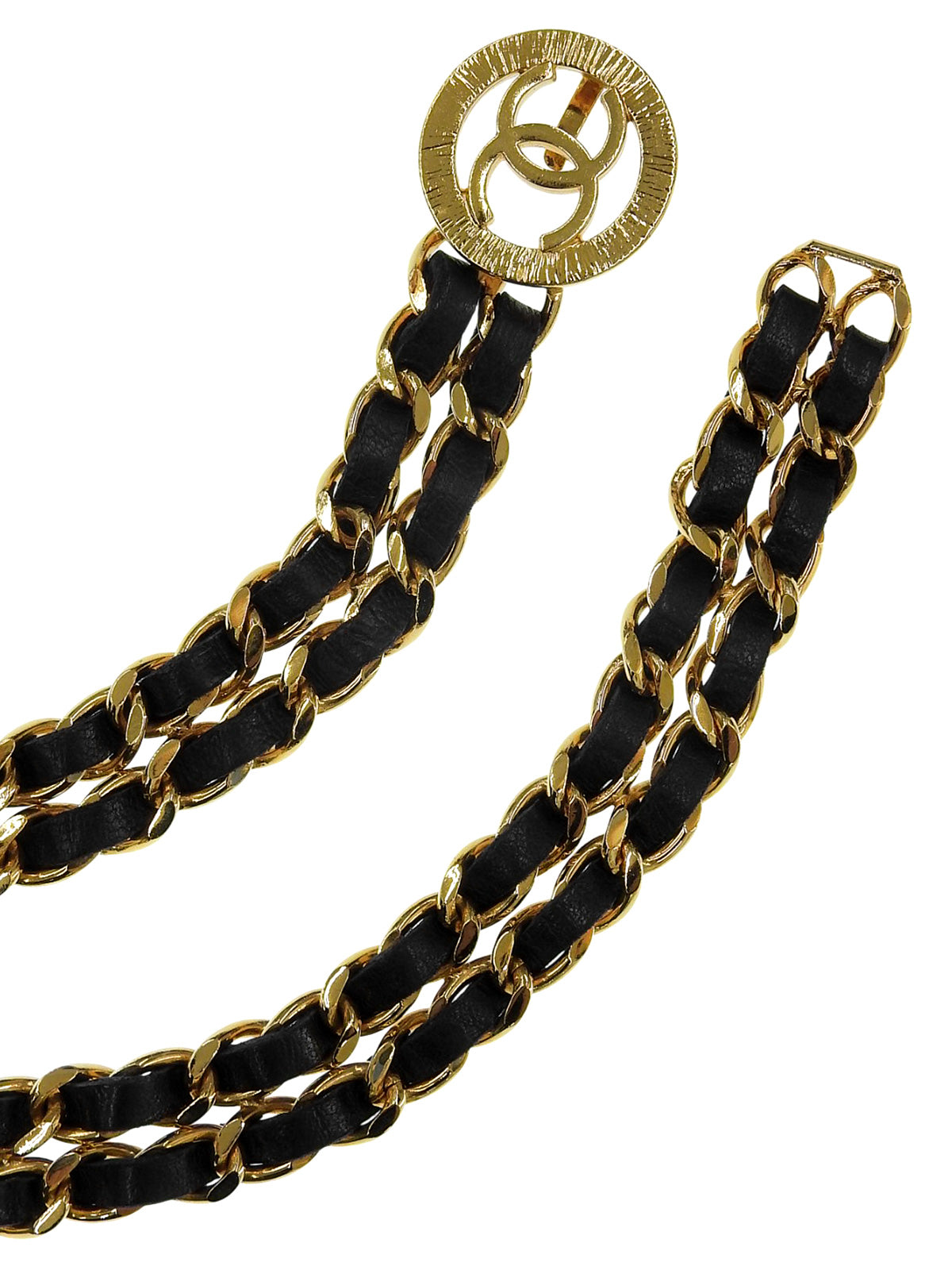 Round CC Mark Plate Chain Belt Gold/Black