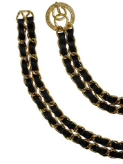 Round CC Mark Plate Chain Belt Gold/Black