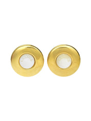 Shell Round Logo Earrings Gold/White