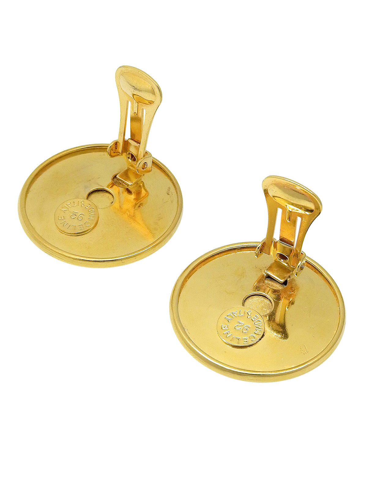 Shell Round Logo Earrings Gold/White