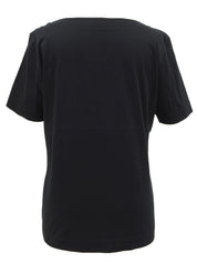 ハートラインストーンロゴ刺繍ポケット半袖Tシャツ ブラック