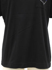 ハートラインストーンロゴ刺繍ポケット半袖Tシャツ ブラック