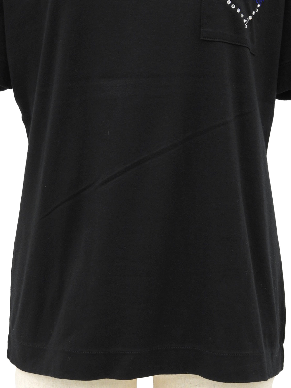 ハートラインストーンロゴ刺繍ポケット半袖Tシャツ ブラック