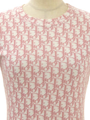 トロッターパターン半袖トップス ピンク/ホワイト