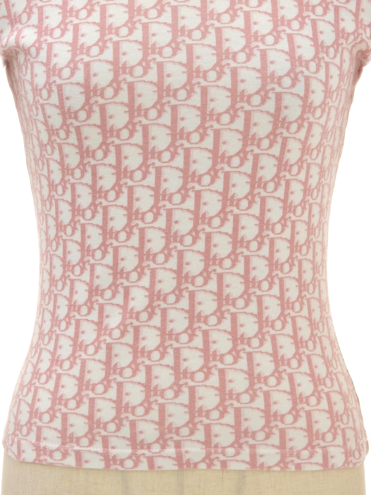 トロッターパターン半袖トップス ピンク/ホワイト