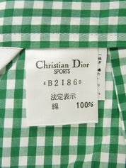 绿/白格纹图案Logo吊坠裤