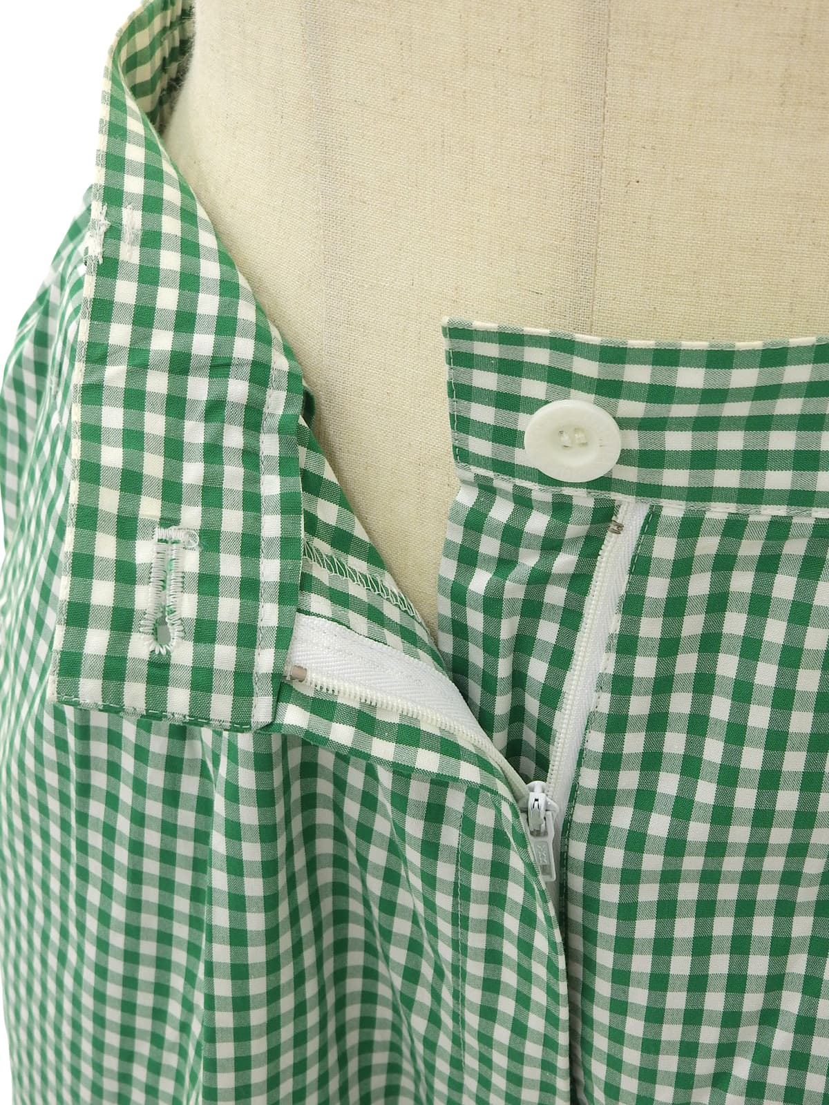 绿/白格纹图案Logo吊坠裤