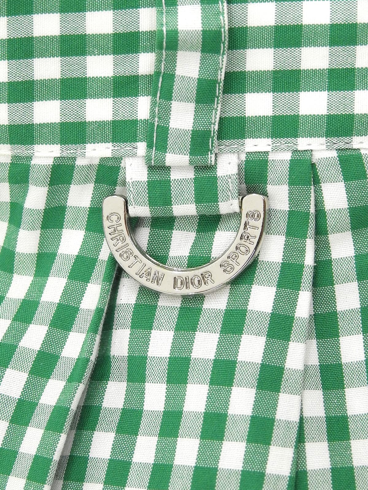 ギンガムチェックパターンロゴチャームパンツ グリーン/ホワイト