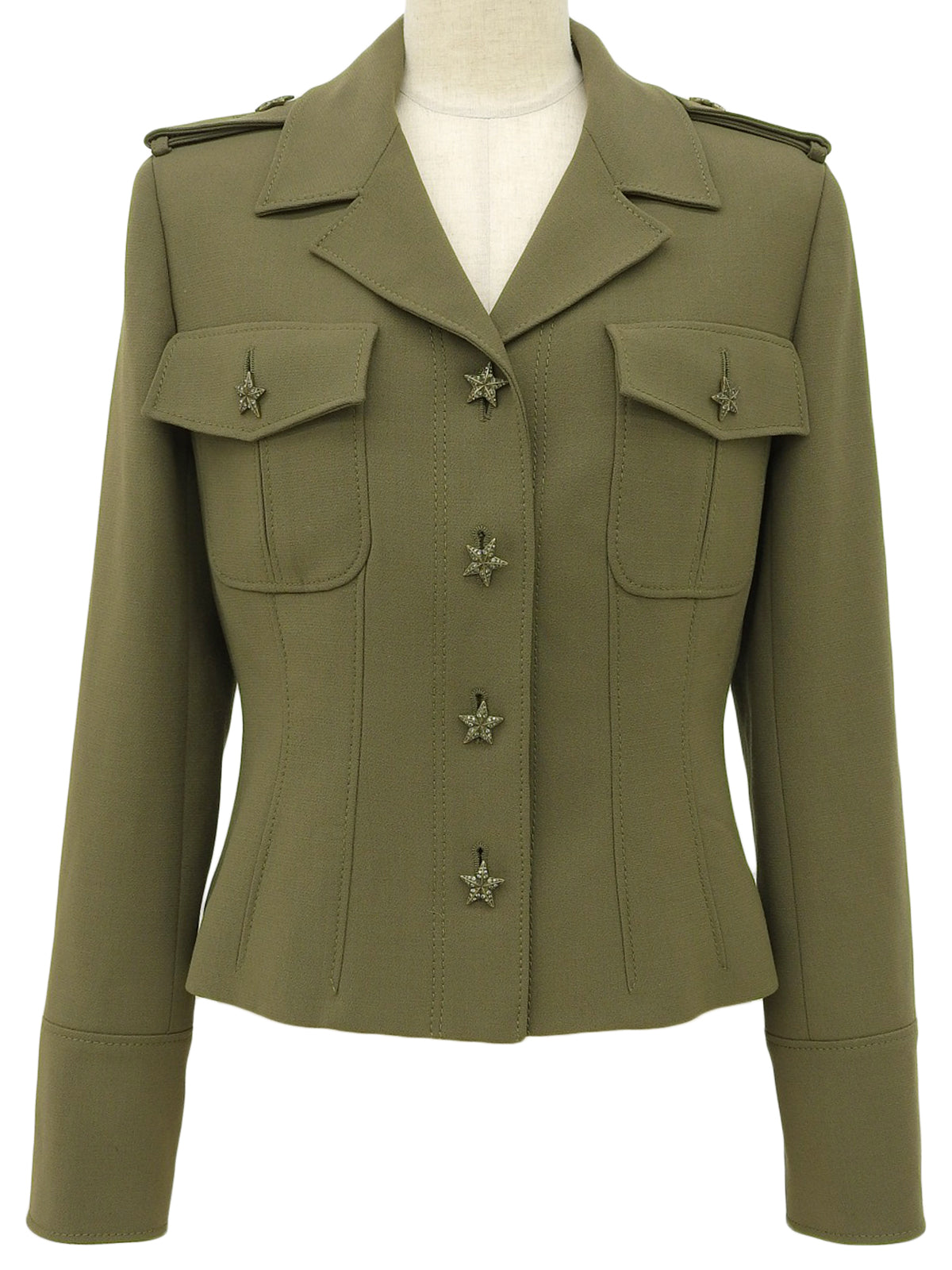 Runtone Star Button Short Jacket, Khaki