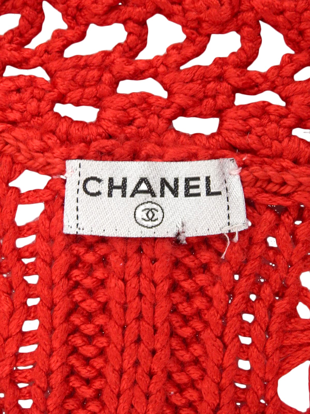 スクエアロゴプレートクロシェカーディガン レッド