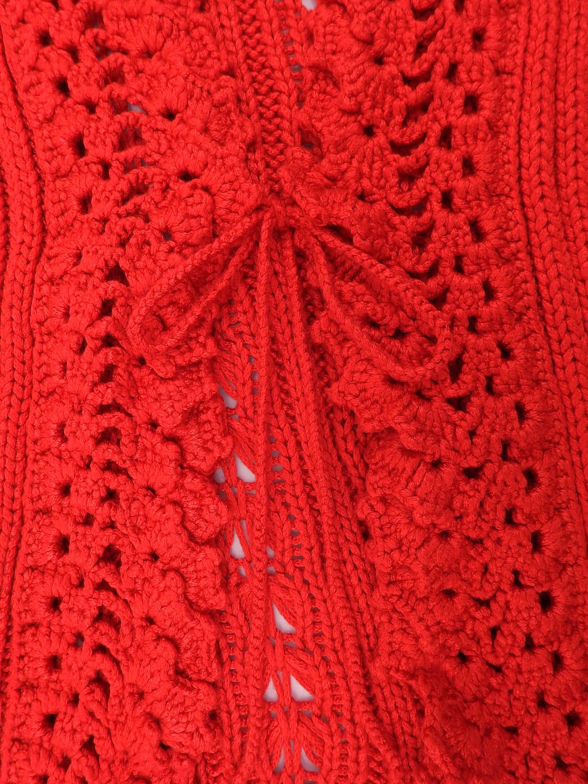 スクエアロゴプレートクロシェカーディガン レッド