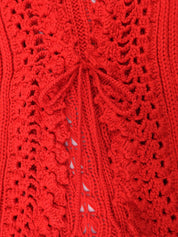 スクエアロゴプレートクロシェカーディガン レッド