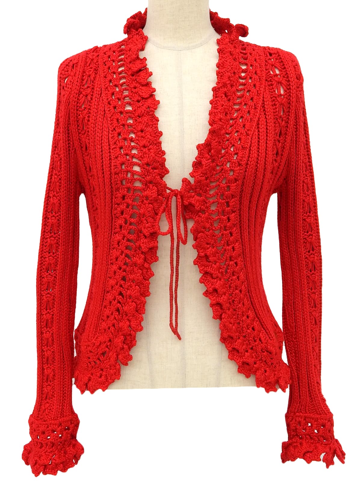 スクエアロゴプレートクロシェカーディガン レッド