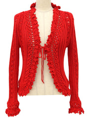 スクエアロゴプレートクロシェカーディガン レッド