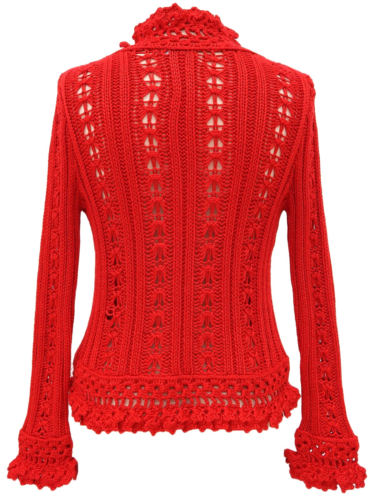 スクエアロゴプレートクロシェカーディガン レッド