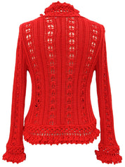 スクエアロゴプレートクロシェカーディガン レッド