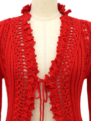 スクエアロゴプレートクロシェカーディガン レッド