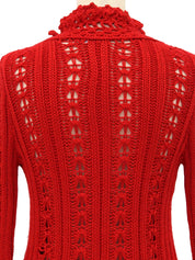 スクエアロゴプレートクロシェカーディガン レッド