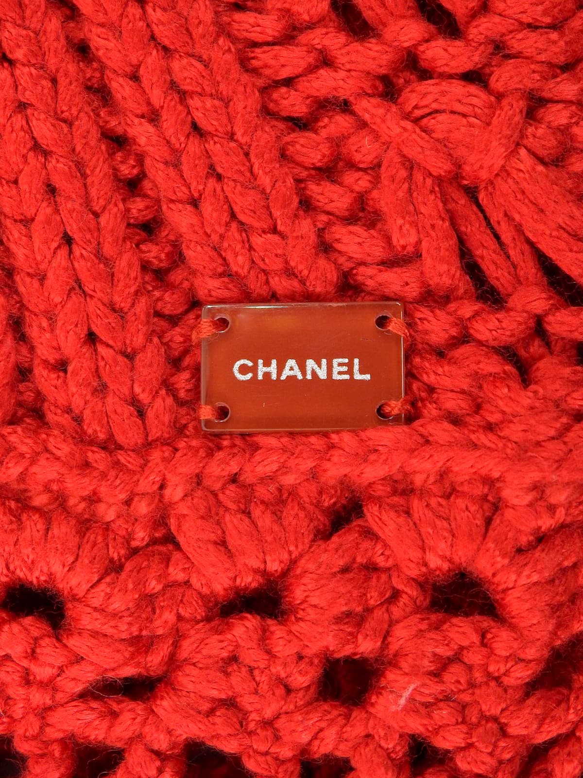 スクエアロゴプレートクロシェカーディガン レッド