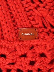 スクエアロゴプレートクロシェカーディガン レッド