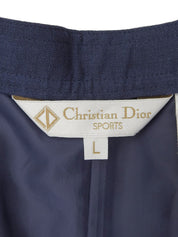 海军蓝亚麻布刺绣logo褶裥阔腿裤