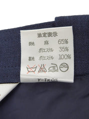 海军蓝亚麻布刺绣logo褶裥阔腿裤