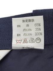 リネンロゴ刺繍プリーツキュロットパンツ #L ネイビー
