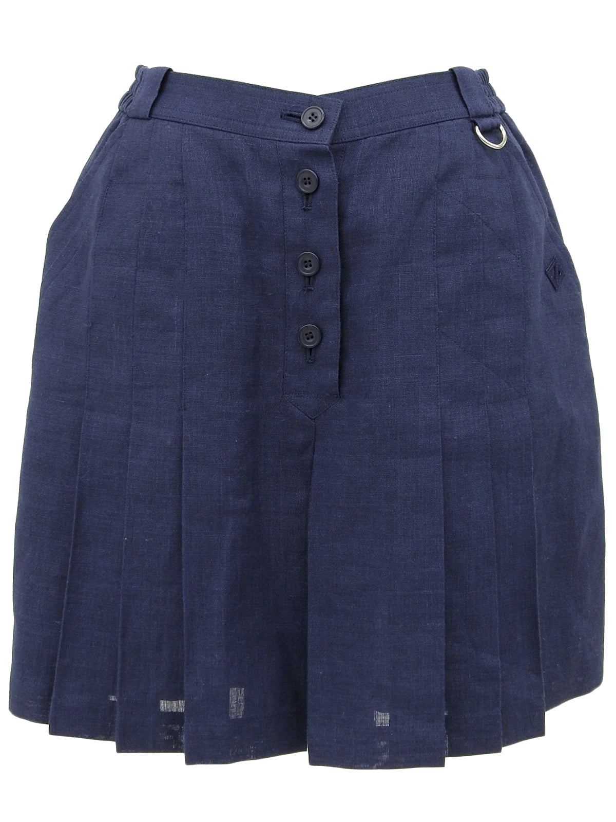 リネンロゴ刺繍プリーツキュロットパンツ ネイビー