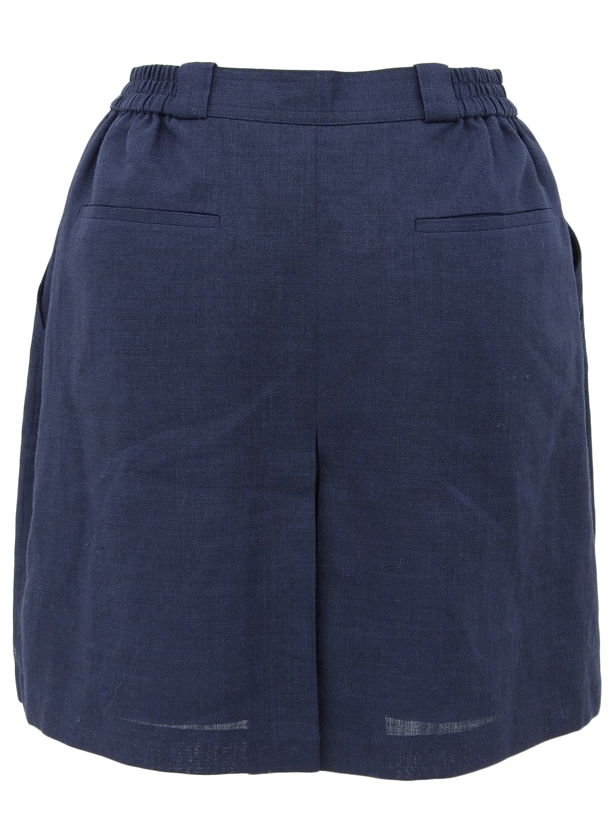 リネンロゴ刺繍プリーツキュロットパンツ ネイビー