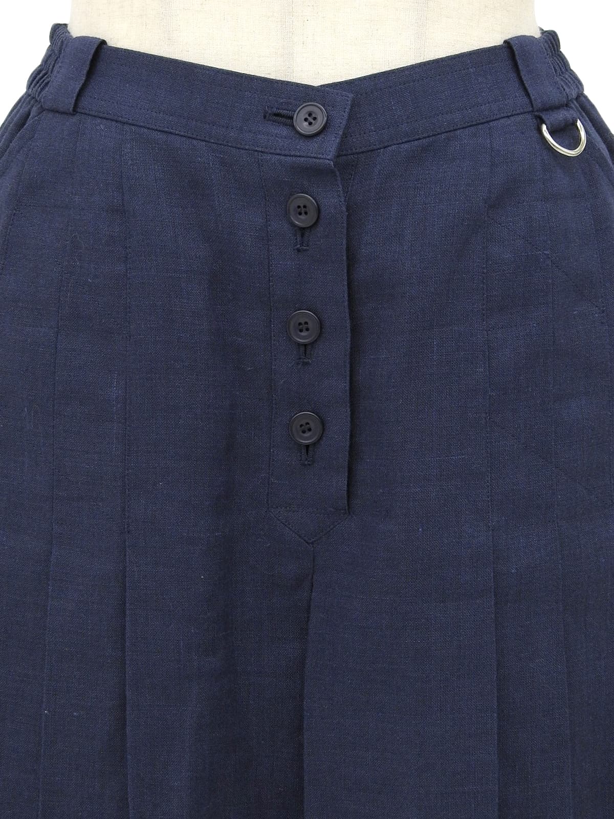 海军蓝亚麻布刺绣logo褶裥阔腿裤