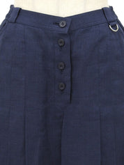 リネンロゴ刺繍プリーツキュロットパンツ ネイビー