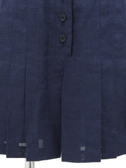 リネンロゴ刺繍プリーツキュロットパンツ ネイビー