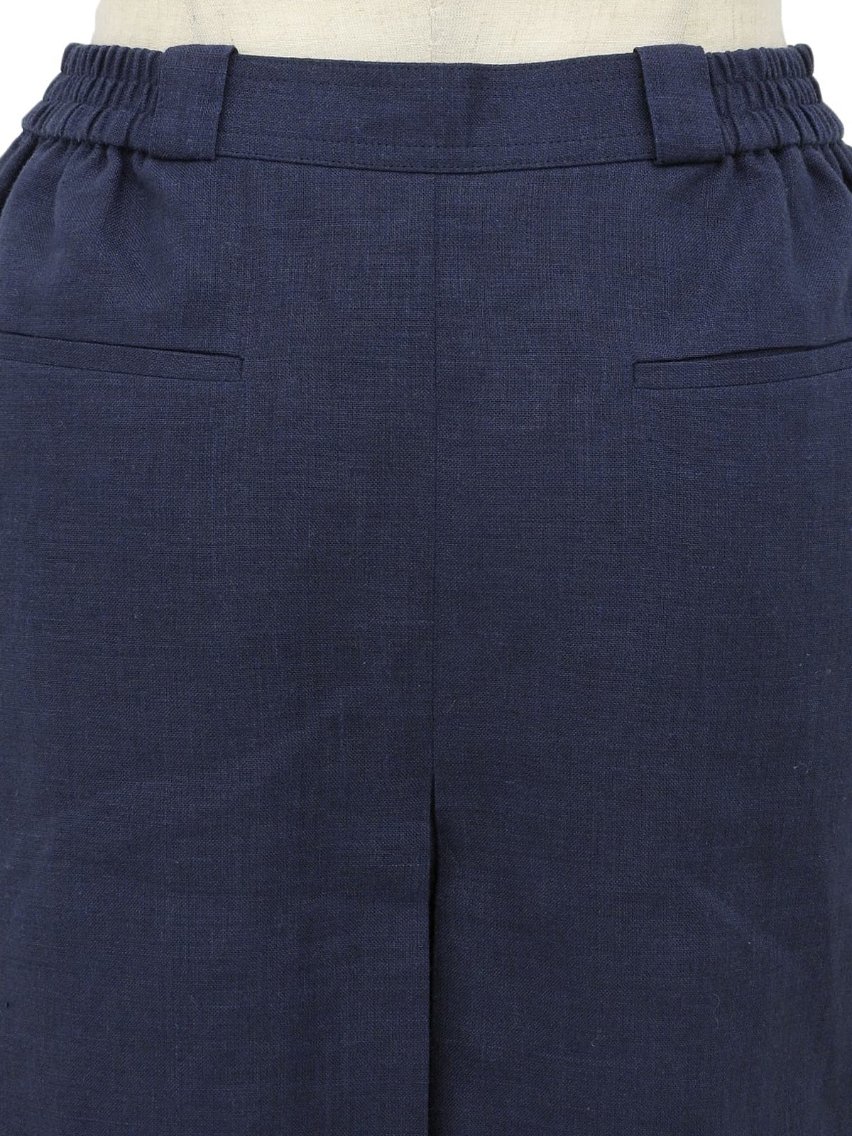 リネンロゴ刺繍プリーツキュロットパンツ ネイビー