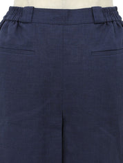 リネンロゴ刺繍プリーツキュロットパンツ ネイビー